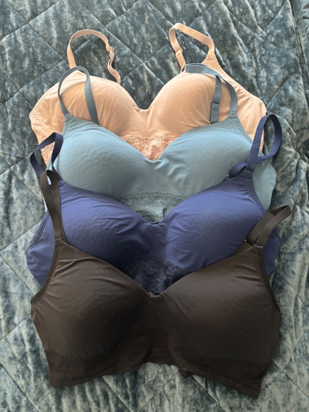 Natori Wireless Lace Trim Padded Bras (4x Black, Navy, Blue and Tan) 36C